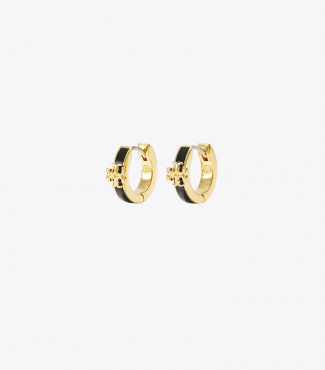 TORY BURCH KIRA ENAMEL HUGGIE EARRING - Tory Gold / Black | Free Shipping