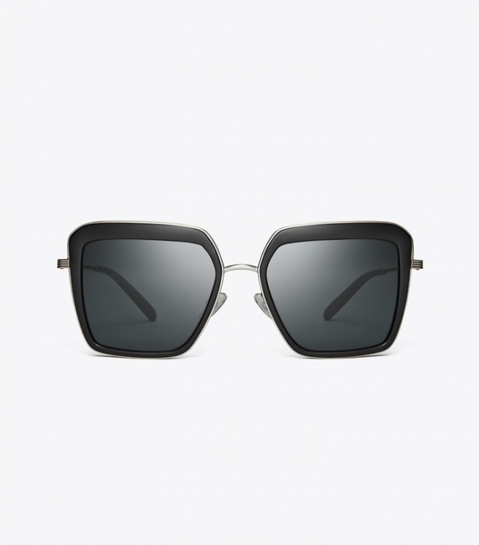 TORY BURCH KIRA BOLD RIM SUNGLASSES - Black/Dark Grey | Free Shipping