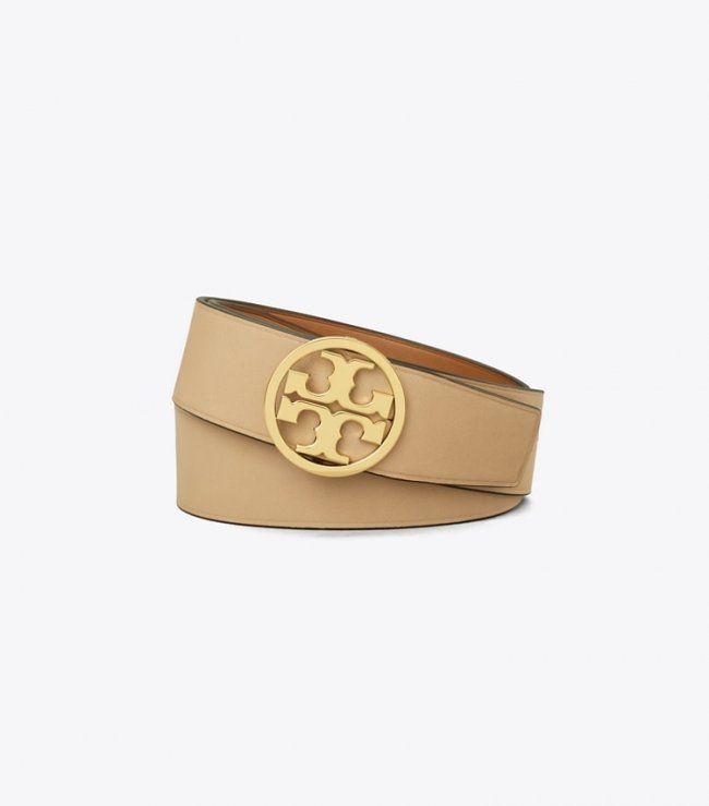 TORY BURCH 1.5"MILLER REVERSIBLE BELT - Earthy Cane / Kobicha / Gold | Free Shipping