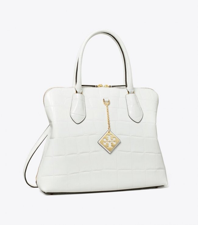TORY BURCH EMBOSSED SWING SATCHEL - Optic White | Free Shipping