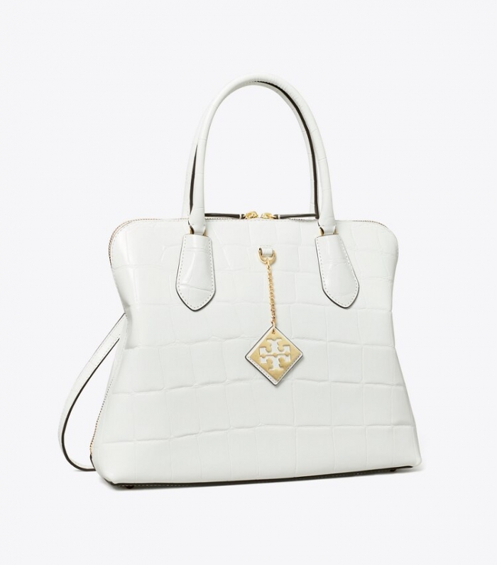 TORY BURCH EMBOSSED SWING SATCHEL - Optic White | Free Shipping