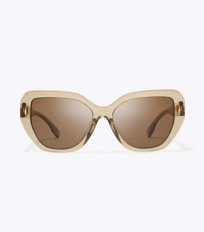 TORY BURCH MILLER OVERSIZED CAT-EYE SUNGLASSES - Transparent Brown/ Dark Brown | Free Shipping