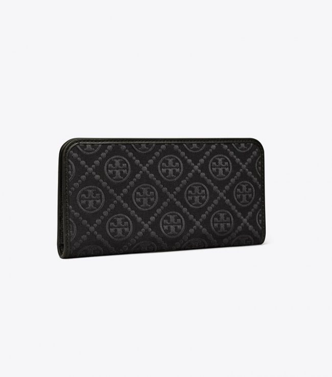 TORY BURCH T MONOGRAM ZIP SLIM WALLET - Black | Free Shipping