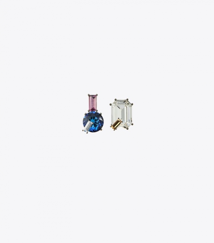TORY BURCH CRYSTAL STUD EARRING - Crystal / Sapphire Blue | Free Shipping