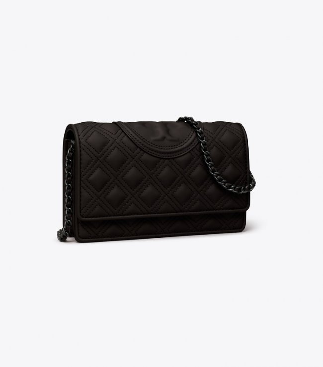 TORY BURCH FLEMING MATTE CHAIN WALLET - Black | Free Shipping