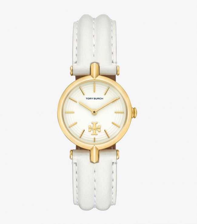 TORY BURCH KIRA WATCH, LEATHER/GOLD-TONE STAINLESS STEEL - Ivory/Gold | Free Shipping