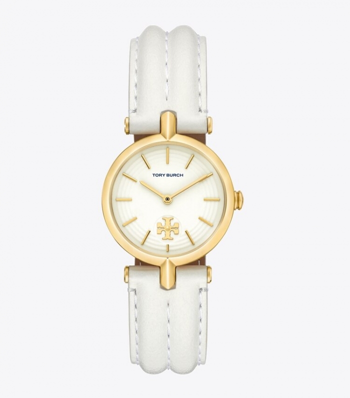 TORY BURCH KIRA WATCH, LEATHER/GOLD-TONE STAINLESS STEEL - Ivory/Gold | Free Shipping