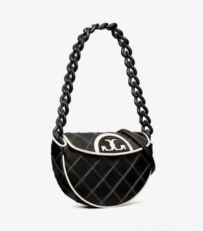 TORY BURCH MINI FLEMING SOFT CRESCENT BAG - Black | Free Shipping