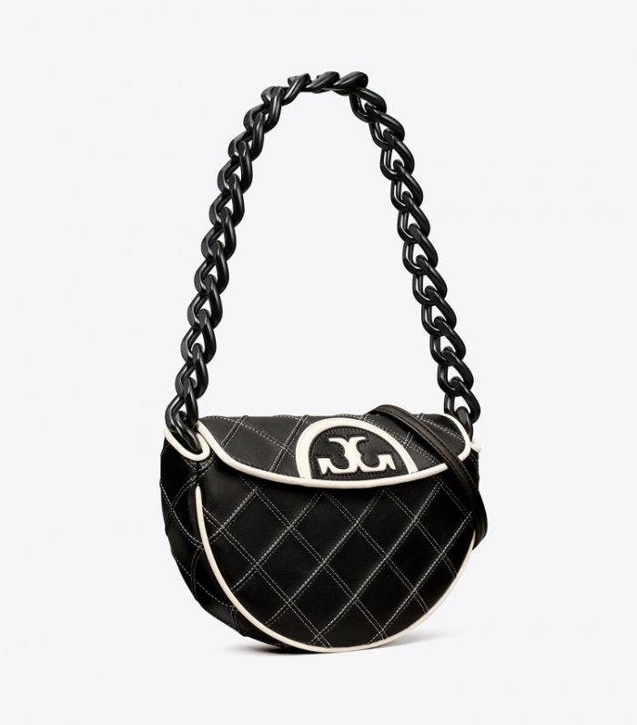 TORY BURCH MINI FLEMING SOFT CRESCENT BAG - Black | Free Shipping