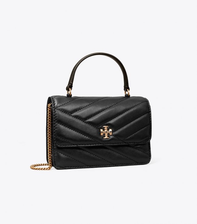 TORY BURCH MINI KIRA CHEVRON TOP HANDLE CHAIN WALLET - Black | Free Shipping