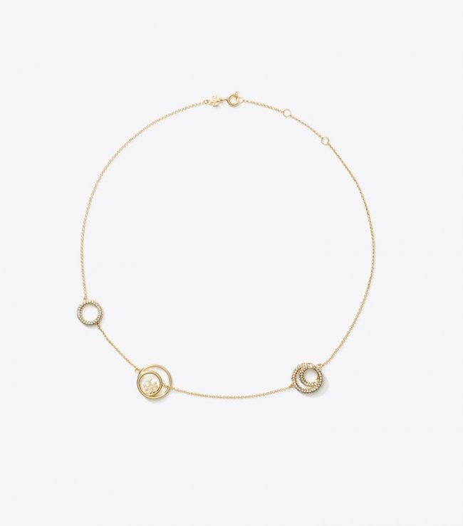 TORY BURCH MILLER RINGS NECKLACE - Tory Gold / Crystal | Free Shipping