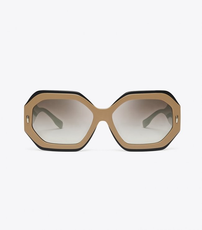 TORY BURCH MILLER GEOMETRIC SUNGLASSES - Navy/Beige/Clear Grad Mirror Silver | Free Shipping