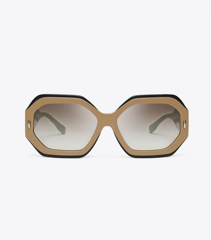 TORY BURCH MILLER GEOMETRIC SUNGLASSES - Navy/Beige/Clear Grad Mirror Silver | Free Shipping