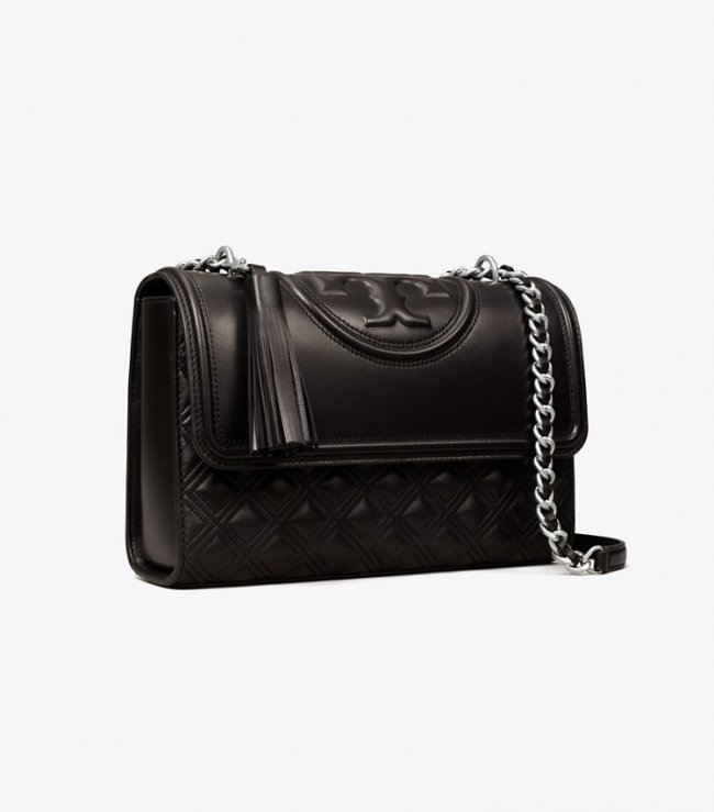 TORY BURCH FLEMING CONVERTIBLE SHOULDER BAG - Black / Silver | Free Shipping