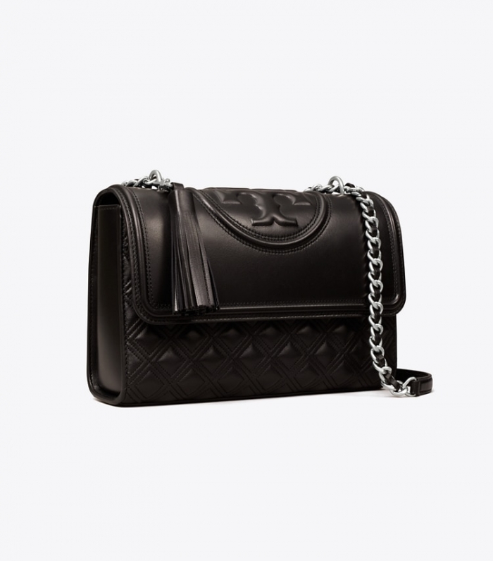 TORY BURCH FLEMING CONVERTIBLE SHOULDER BAG - Black / Silver | Free Shipping
