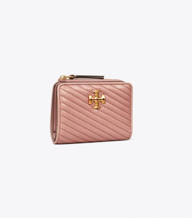 TORY BURCH KIRA MOTO QUILT BI-FOLD WALLET - Pink Magnolia | Free Shipping