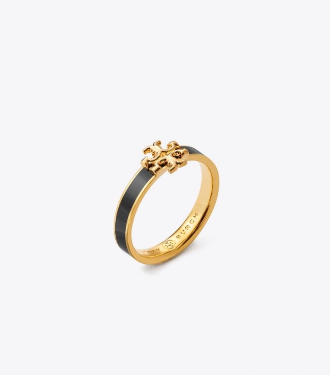 TORY BURCH KIRA ENAMEL RING - Tory Gold / Black | Free Shipping