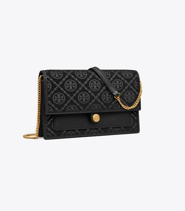 TORY BURCH T MONOGRAM CHAIN WALLET - Black | Free Shipping