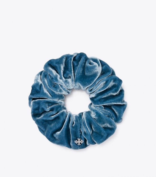 TORY BURCH VELVET SCRUNCHIE - Blue | Free Shipping