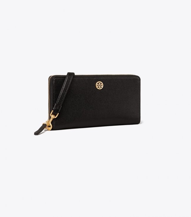 TORY BURCH ROBINSON ZIP CONTINENTAL WALLET - Black | Free Shipping