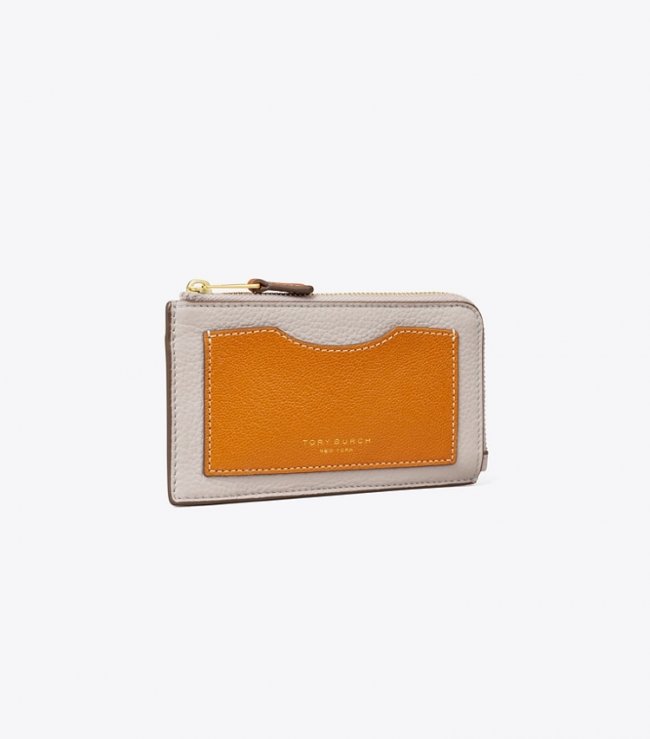 TORY BURCH COLORBLOCK ZIP CARD CASE - Bay Gray Multi | Free Shipping