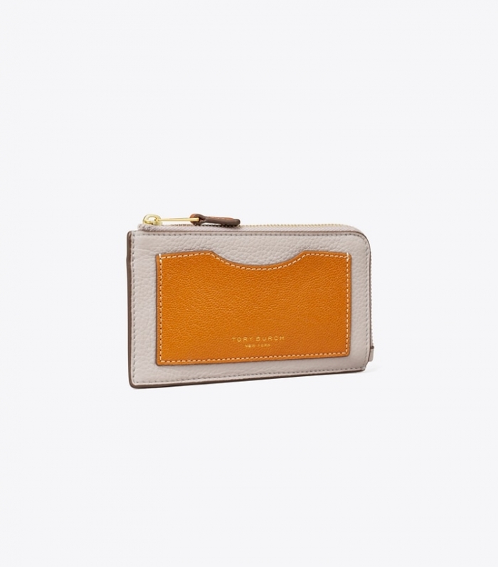 TORY BURCH COLORBLOCK ZIP CARD CASE - Bay Gray Multi | Free Shipping