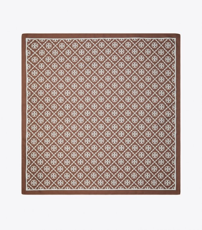 TORY BURCH T MONOGRAM TWO-TONE SCARF - Chocolate / Blue Mist | Free Shipping