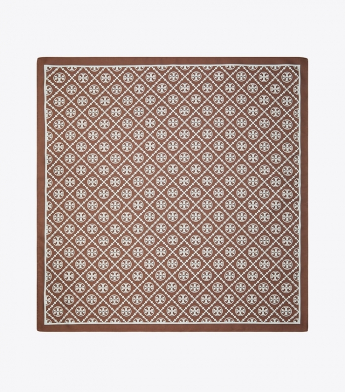 TORY BURCH T MONOGRAM TWO-TONE SCARF - Chocolate / Blue Mist | Free Shipping