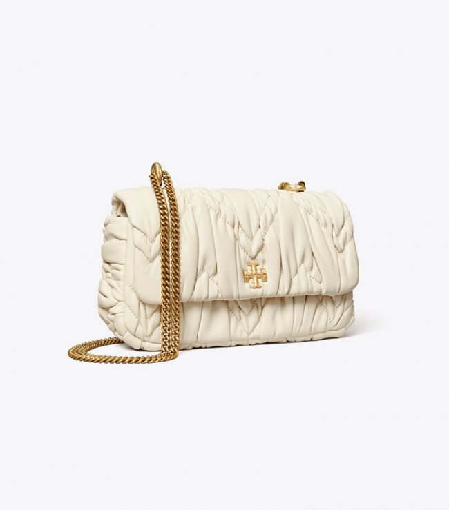 TORY BURCH MINI KIRA DIAMOND RUCHED FLAP SHOULDER BAG - New Ivory | Free Shipping