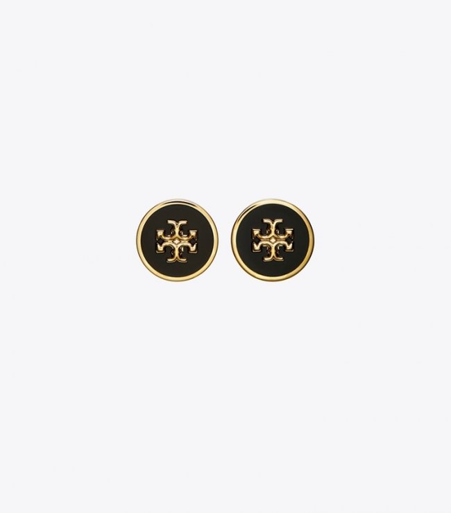 TORY BURCH KIRA ENAMEL CIRCLE-STUD EARRING - Tory Gold / Black | Free Shipping