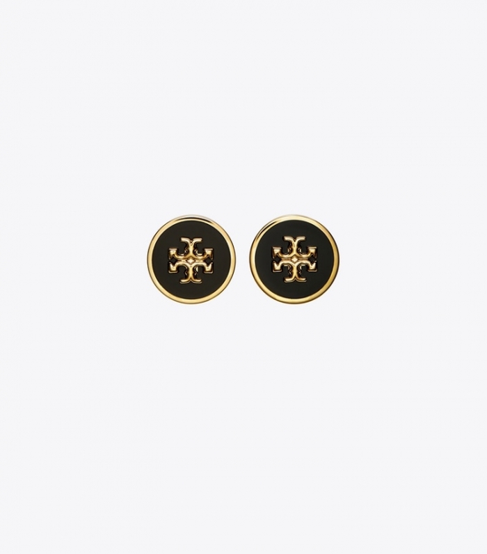 TORY BURCH KIRA ENAMEL CIRCLE-STUD EARRING - Tory Gold / Black | Free Shipping
