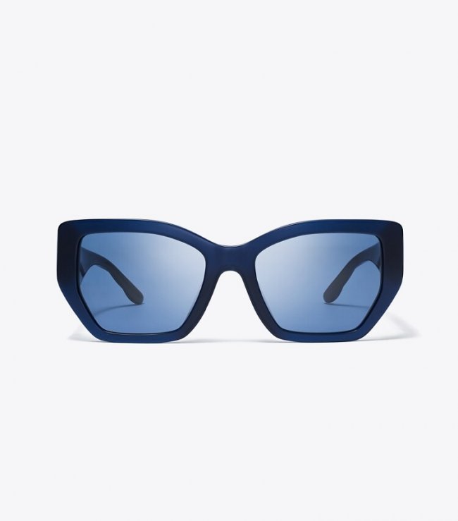 TORY BURCH KIRA OVERSIZED GEOMETRIC SUNGLASSES - Transparent Navy/Dark Blue | Free Shipping