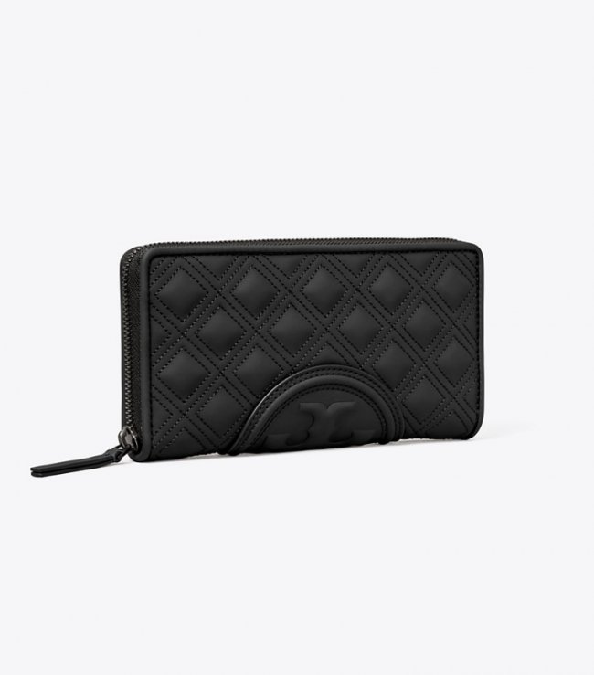TORY BURCH FLEMING SOFT MATTE ZIP CONTINENTAL WALLET - Black / Black | Free Shipping