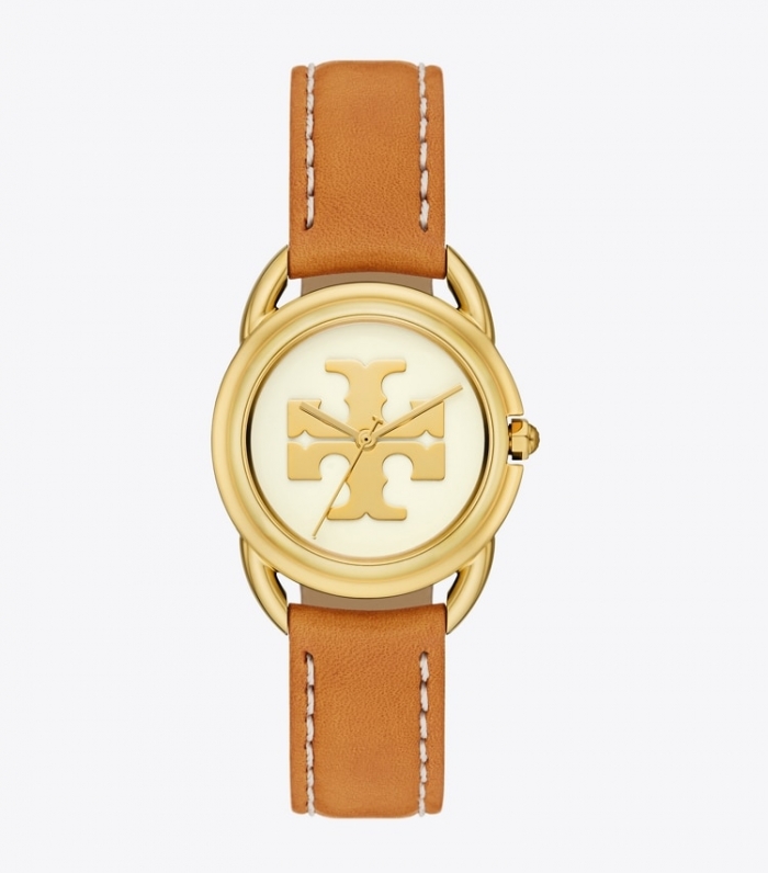 TORY BURCH MILLER WATCH, LEATHER / GOLD-TONE STAINLESS STEEL - Ivory/Gold/Luggage | Free Shipping