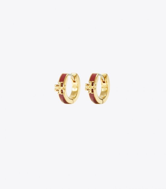 TORY BURCH KIRA ENAMEL HUGGIE EARRING - Tory Gold / Sun-Dried Tomato | Free Shipping
