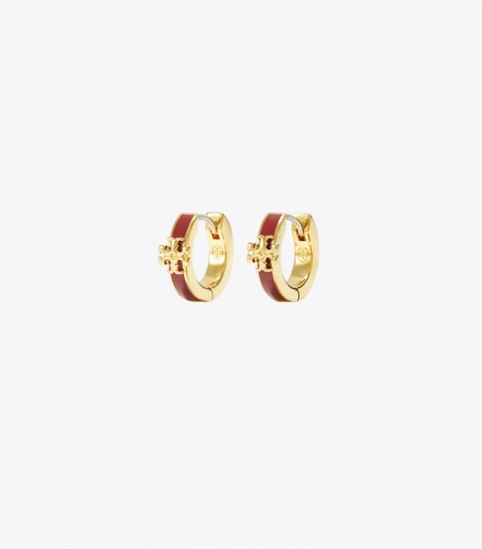 TORY BURCH KIRA ENAMEL HUGGIE EARRING - Tory Gold / Sun-Dried Tomato | Free Shipping