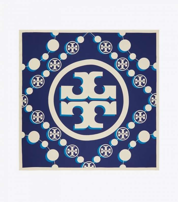 TORY BURCH 3D T MONOGRAM DOUBLE-SIDED SILK SQUARE SCARF - Navy | Free Shipping