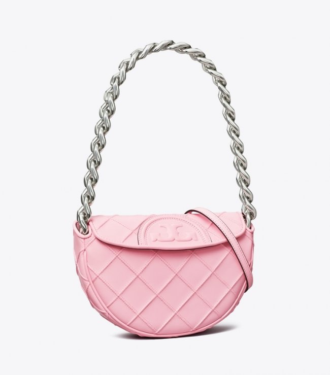 TORY BURCH MINI FLEMING SOFT CRESCENT BAG - Plie Pink | Free Shipping