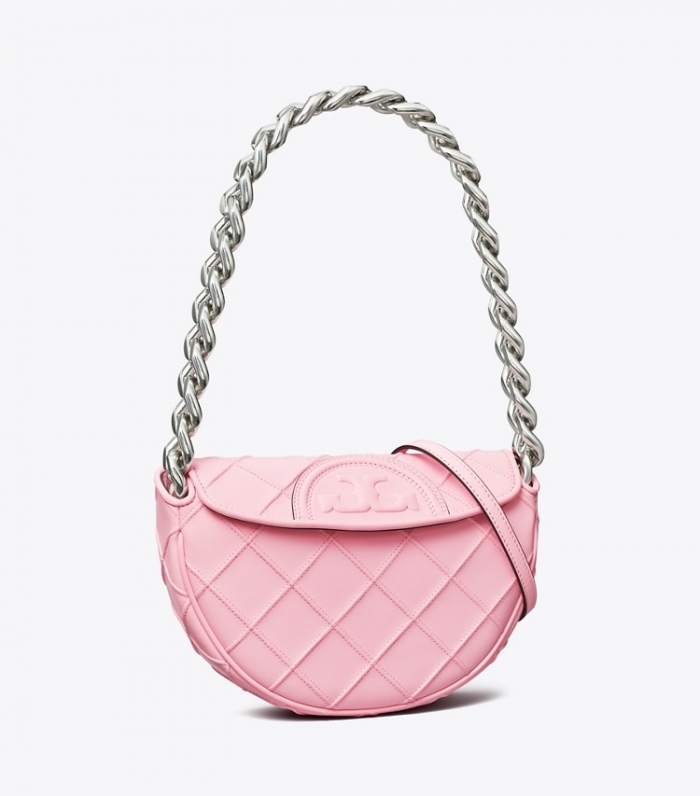 TORY BURCH MINI FLEMING SOFT CRESCENT BAG - Plie Pink | Free Shipping