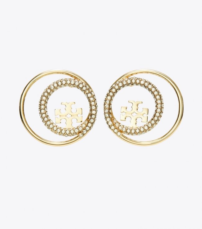 TORY BURCH MILLER RINGS STUD - Tory Gold / Crystal | Free Shipping