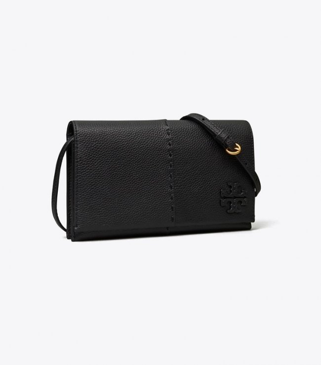 TORY BURCH MCGRAW WALLET CROSSBODY - Black | Free Shipping