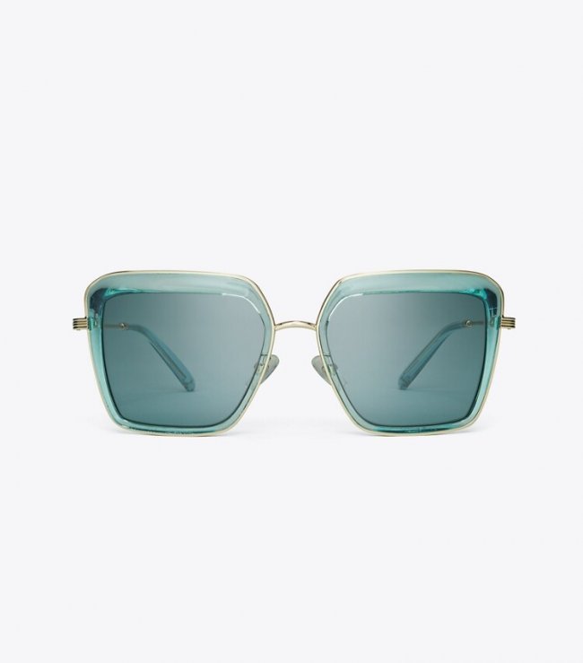 TORY BURCH KIRA BOLD RIM SUNGLASSES - Transparent Light Blue/Solid Blue | Free Shipping