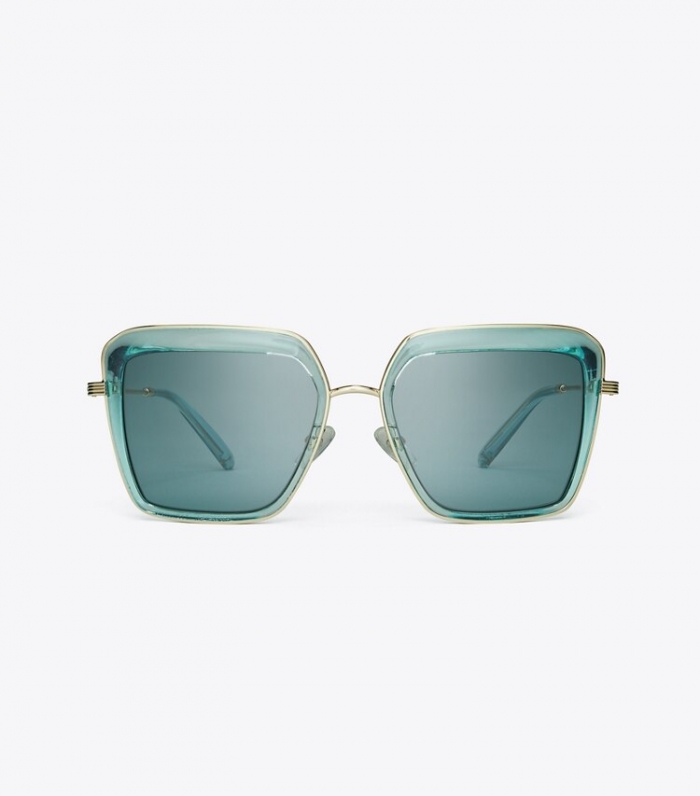 TORY BURCH KIRA BOLD RIM SUNGLASSES - Transparent Light Blue/Solid Blue | Free Shipping