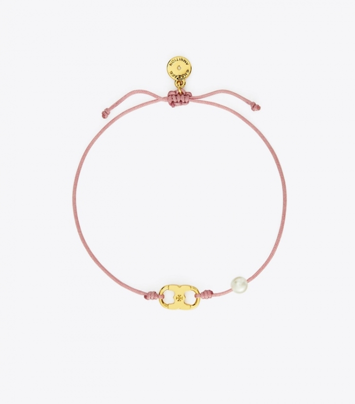 TORY BURCH EMBRACE AMBITION BRACELET - Tory Gold / Pink / Cream | Free Shipping