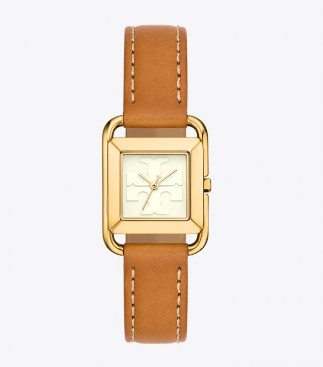 TORY BURCH MILLER WATCH, LEATHER/GOLD-TONE STAINLESS STEEL - Ivory/Cammello | Free Shipping