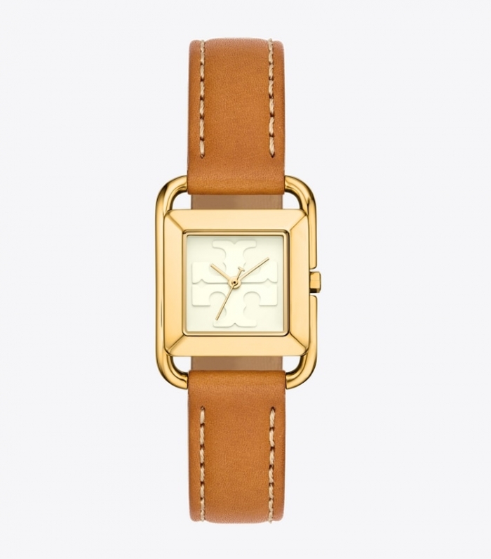 TORY BURCH MILLER WATCH, LEATHER/GOLD-TONE STAINLESS STEEL - Ivory/Cammello | Free Shipping