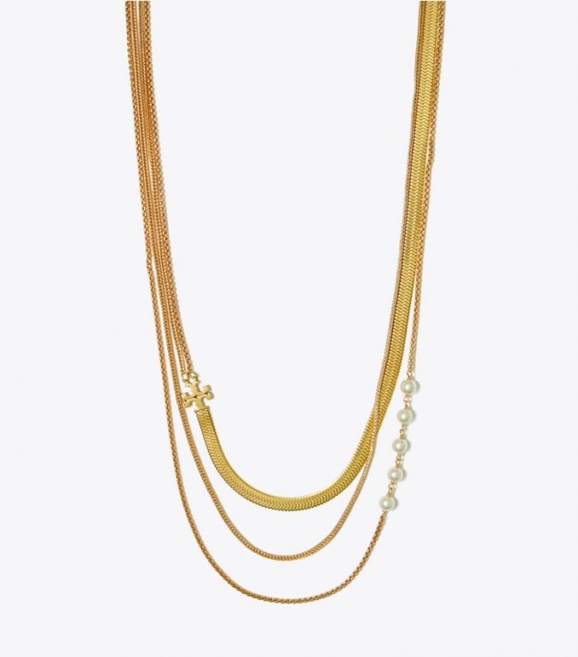TORY BURCH KIRA PEARL LAYERED NECKLACE - Tory Gold / Tory Gold | Free Shipping