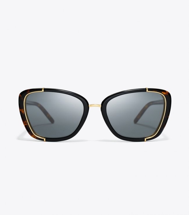 TORY BURCH ELEANOR CAT-EYE SUNGLASSES - Black/Tortoise/Dark Grey | Free Shipping
