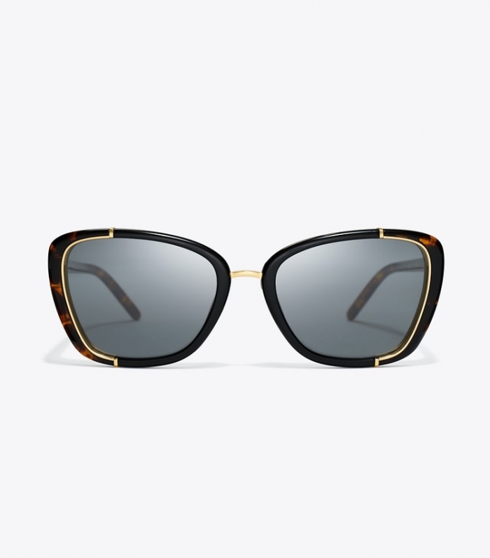 TORY BURCH ELEANOR CAT-EYE SUNGLASSES - Black/Tortoise/Dark Grey | Free Shipping