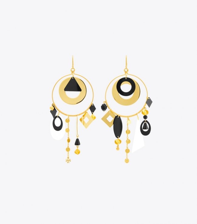 TORY BURCH GALAXY HOOP EARRING - Rolled Gold / Black Multi | Free Shipping